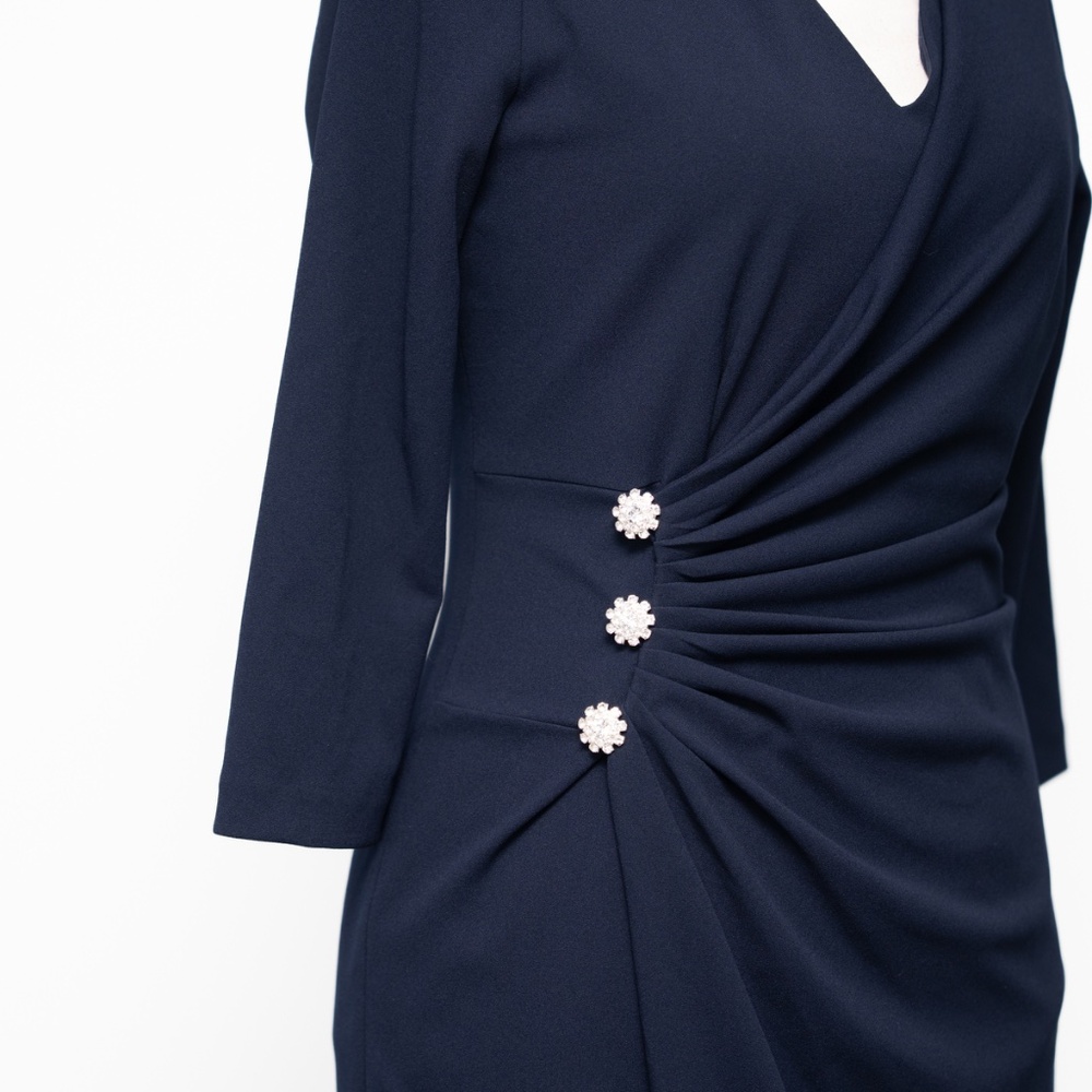 Calvin Klein - Ruched Rhinestone-Button‎ Gown - Picture 8 of 11